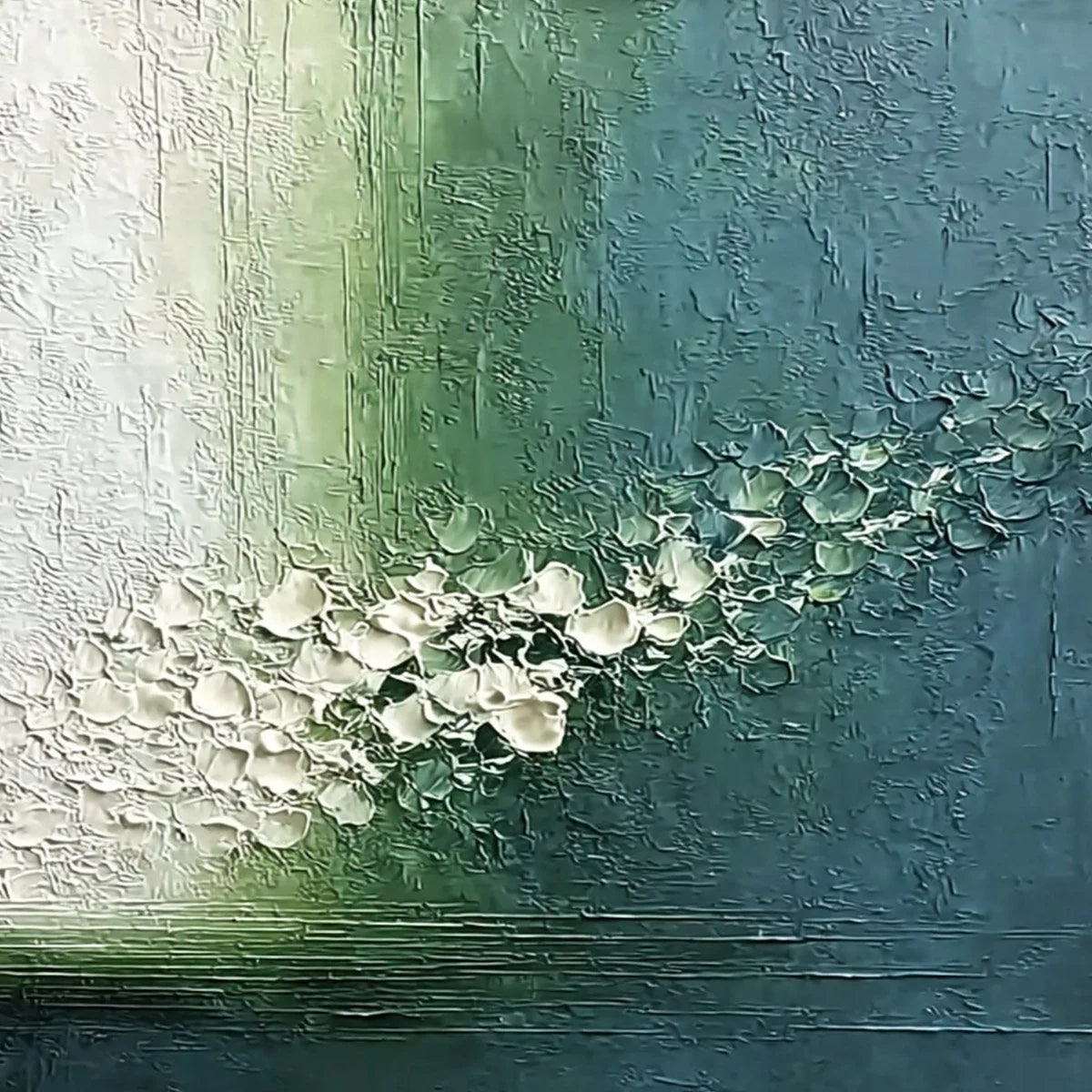 EMERALD CASCADE: Large Textured Wabi Sabi Abstract Painting | rolled canvas, ready for custom framing