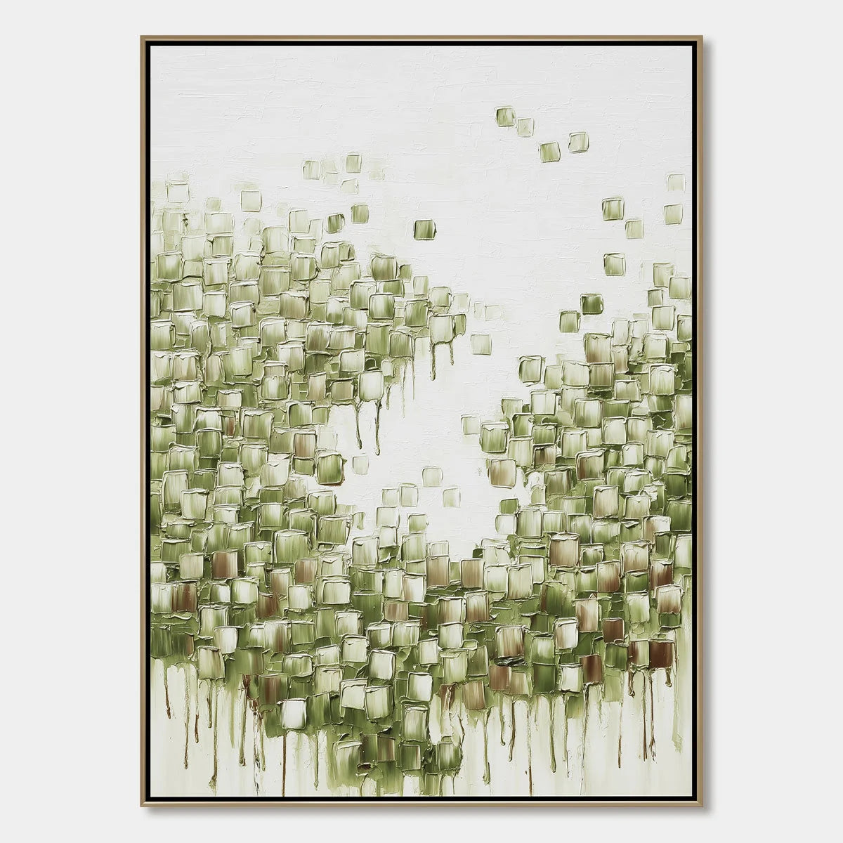 EMERALD CASCADE: Textured Abstract Green Oil Painting | hanging in EMERALD CASCADE: Textured Abstract Green Oil Painting featuring layered textured brushwork in refined tones; abstract composition ...
