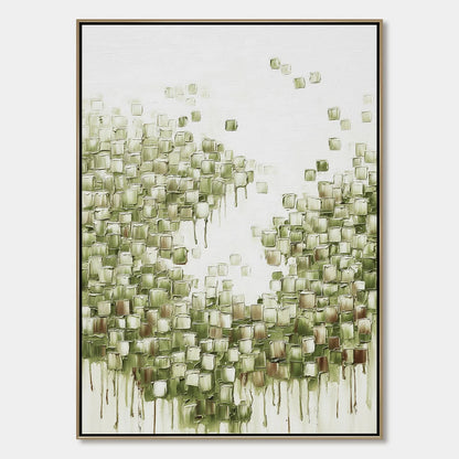 EMERALD CASCADE: Textured Abstract Green Oil Painting | hanging in EMERALD CASCADE: Textured Abstract Green Oil Painting featuring layered textured brushwork in refined tones; abstract composition ...