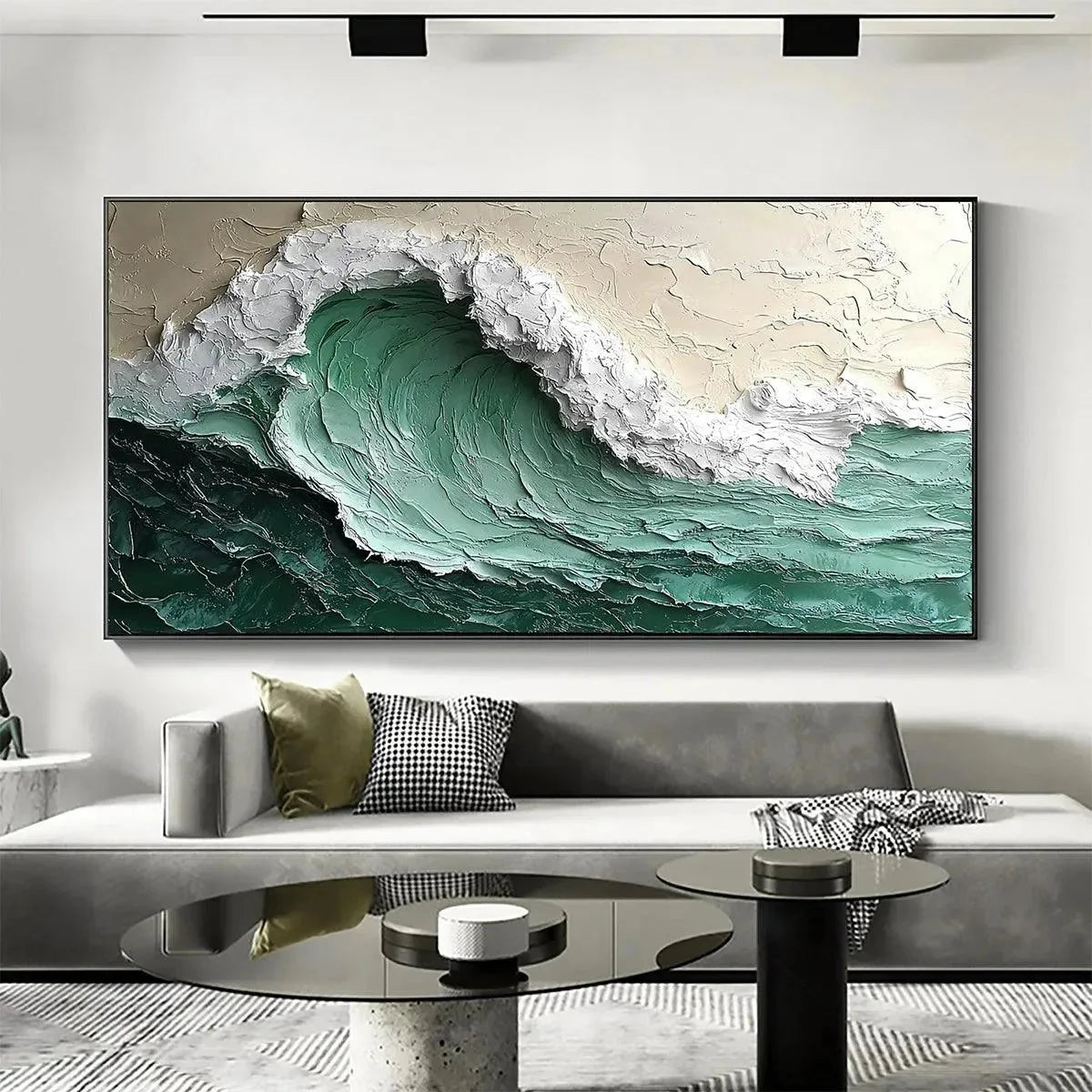 EMERALD CREST: Textured Green Wave Impasto Oil Painting | green palette, original Hand-painted on premium stretched canvas using artist-grade oils; rich layered surface combines smooth gradients wi...