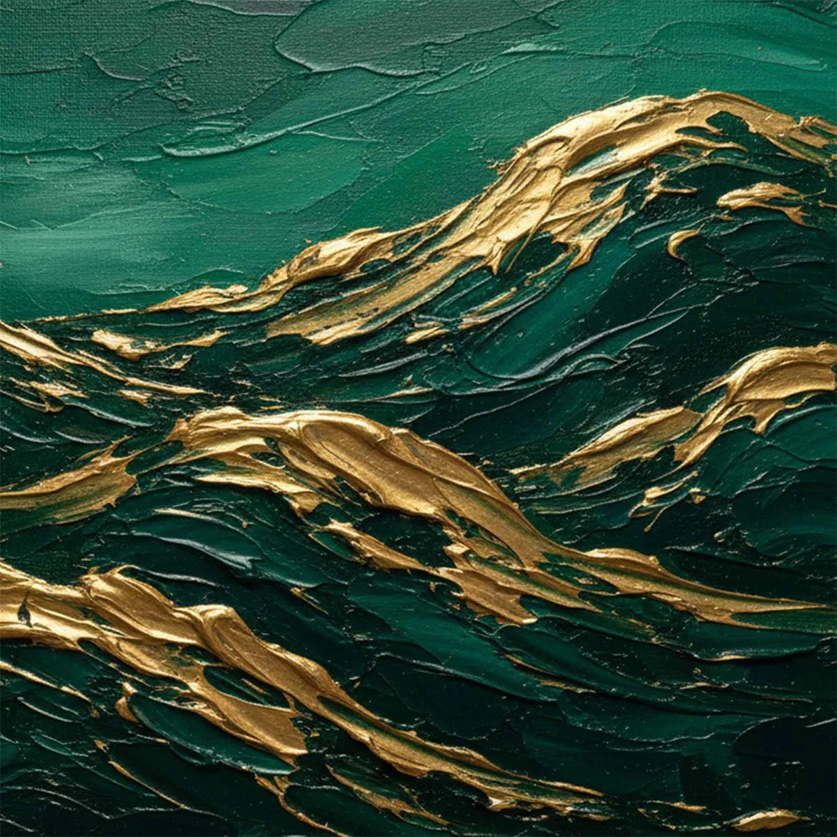 EMERALD CRESTS: Heavy Texture Abstract Green and Gold Landscape Painting | rolled canvas, ready for custom framing