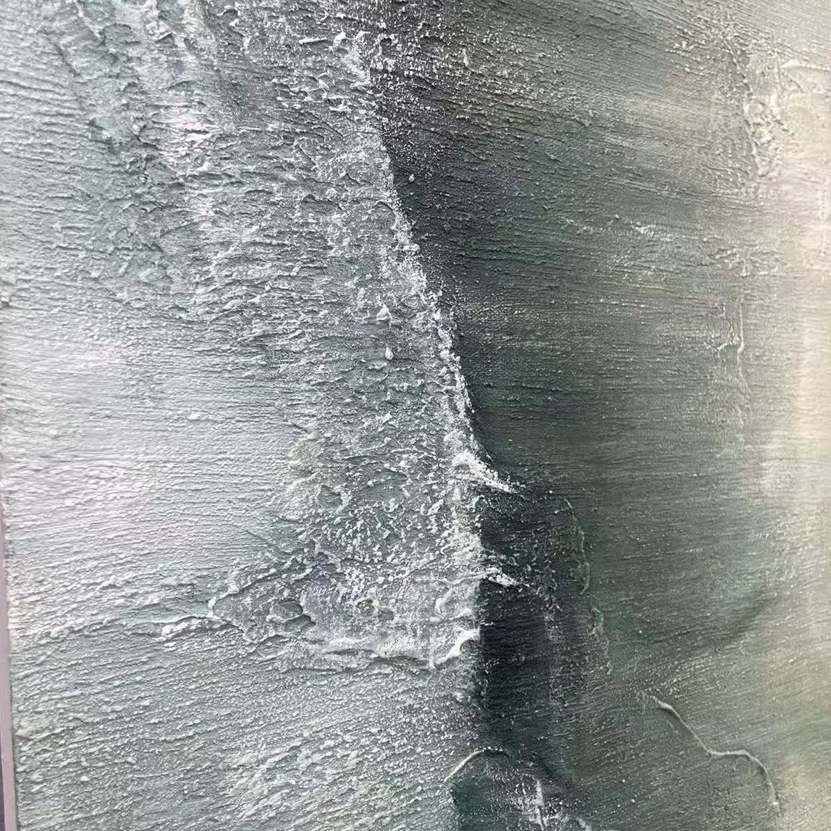 EMERALD DEPTHS: Textured Abstract Oil Painting | rectangular format, hand-painted canvas edge
