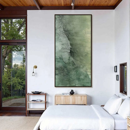 EMERALD DEPTHS: Textured Abstract Oil Painting | Abstract mood, soft natural light studio shot