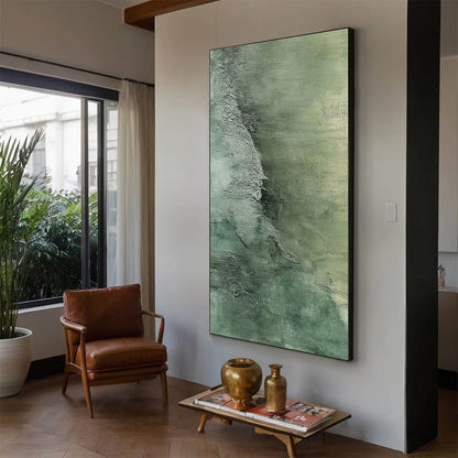 EMERALD DEPTHS: Textured Abstract Oil Painting | green palette, original Hand-painted on premium stretched canvas using artist-grade oils; rich layered surface combines smooth gradients with tactil...
