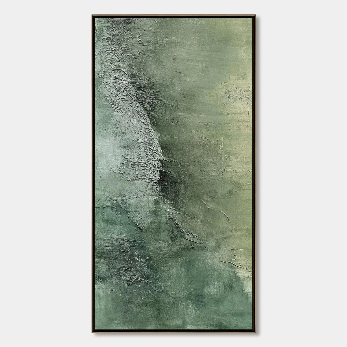 EMERALD DEPTHS: Textured Abstract Oil Painting | hanging in EMERALD DEPTHS: Textured Abstract Oil Painting featuring layered textured brushwork in refined tones; abstract composition with rich pale...