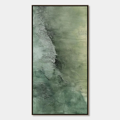 EMERALD DEPTHS: Textured Abstract Oil Painting | hanging in EMERALD DEPTHS: Textured Abstract Oil Painting featuring layered textured brushwork in refined tones; abstract composition with rich pale...