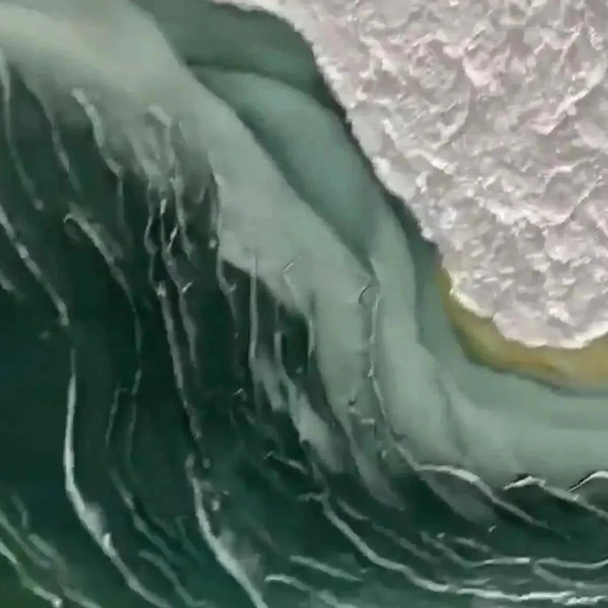 EMERALD DEPTHS: Textured Abstract Seascape Painting, Green and White Wall Art, Panoramic Canvas, Coastal Decor | rolled canvas, ready for custom framing