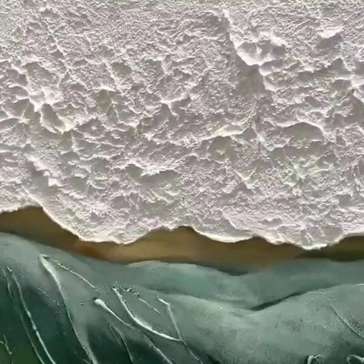 EMERALD DEPTHS: Textured Abstract Seascape Painting, Green and White Wall Art, Panoramic Canvas, Coastal Decor | Abstract mood, soft natural light studio shot
