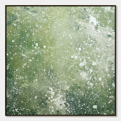 EMERALD DUST: Textured Abstract Green Oil Painting | hanging in EMERALD DUST: Textured Abstract Green Oil Painting featuring layered textured brushwork in refined tones; abstract composition with r...