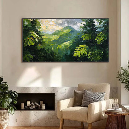 EMERALD ESCAPE: Lush Impasto Painting of a Verdant Mountain Valley | Abstract closeup, raised brushwork detail