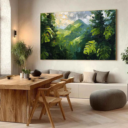EMERALD ESCAPE: Lush Impasto Painting of a Verdant Mountain Valley | Abstract mood, soft natural light studio shot
