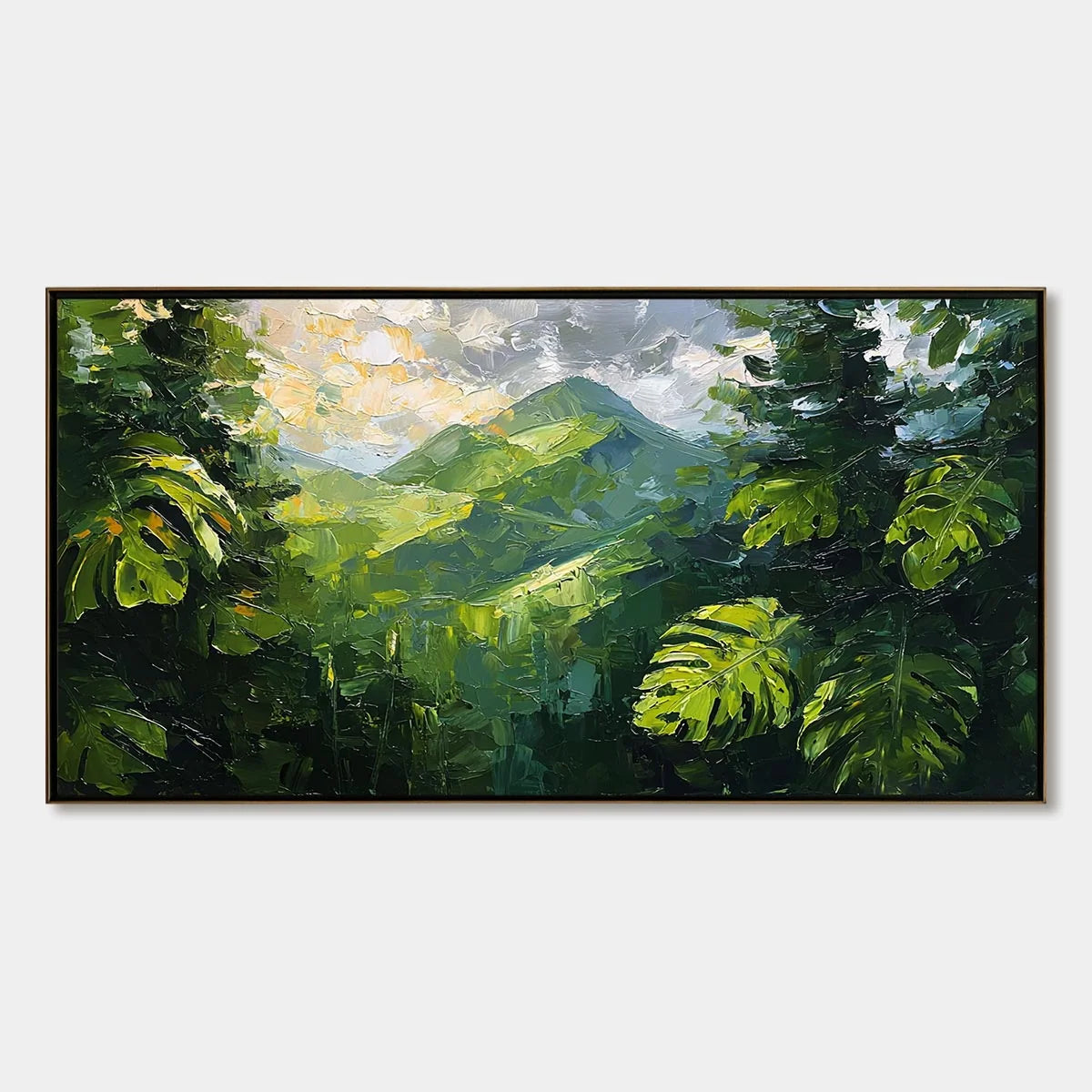EMERALD ESCAPE: Lush Impasto Painting of a Verdant Mountain Valley | hanging in EMERALD ESCAPE: Lush Impasto Painting of a Verdant Mountain Valley featuring layered textured brushwork in refined to...
