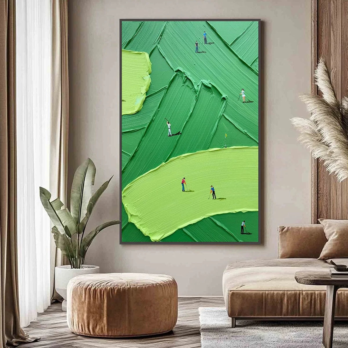 EMERALD FAIRWAY: Textured Impasto Golf Scene Painting | Abstract closeup, raised brushwork detail