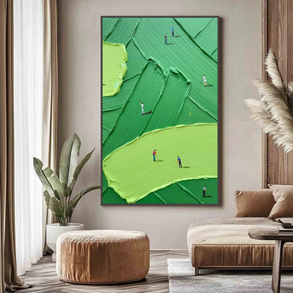 EMERALD FAIRWAY: Textured Impasto Golf Scene Painting | Abstract closeup, raised brushwork detail