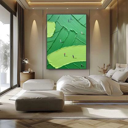 EMERALD FAIRWAY: Textured Impasto Golf Scene Painting | black frame version on white wall