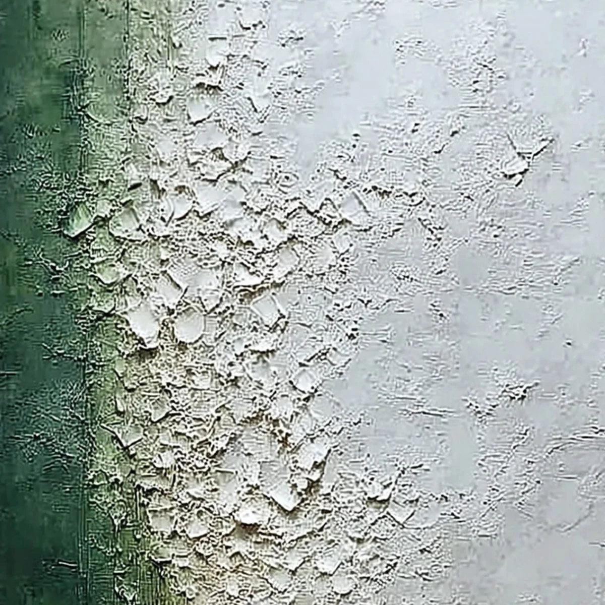 EMERALD FALL: Large Green and White Textured Wabi Sabi Abstract Painting | rectangular format, hand-painted canvas edge