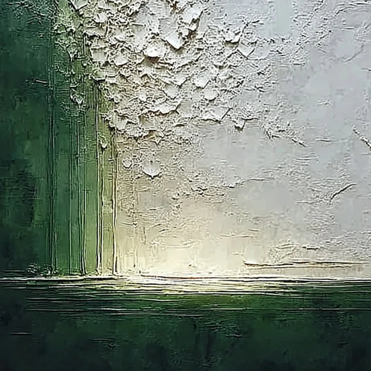 EMERALD FALL: Large Green and White Textured Wabi Sabi Abstract Painting | rolled canvas, ready for custom framing