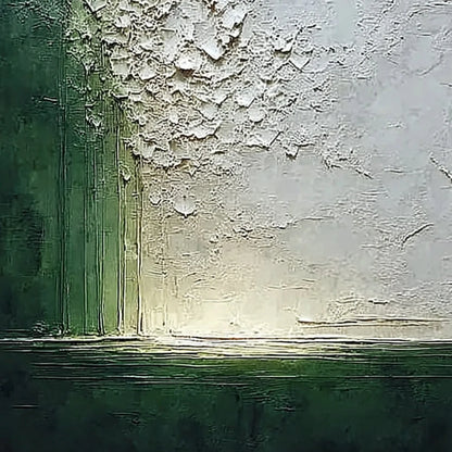 EMERALD FALL: Large Green and White Textured Wabi Sabi Abstract Painting | rolled canvas, ready for custom framing