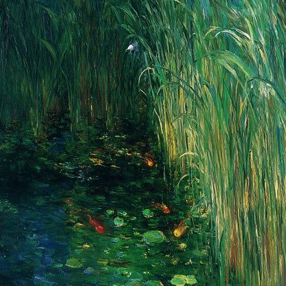 EMERALD FLIGHT: Vibrant Nature Painting of Birds Over a Serene Pond | rectangular format, hand-painted canvas edge