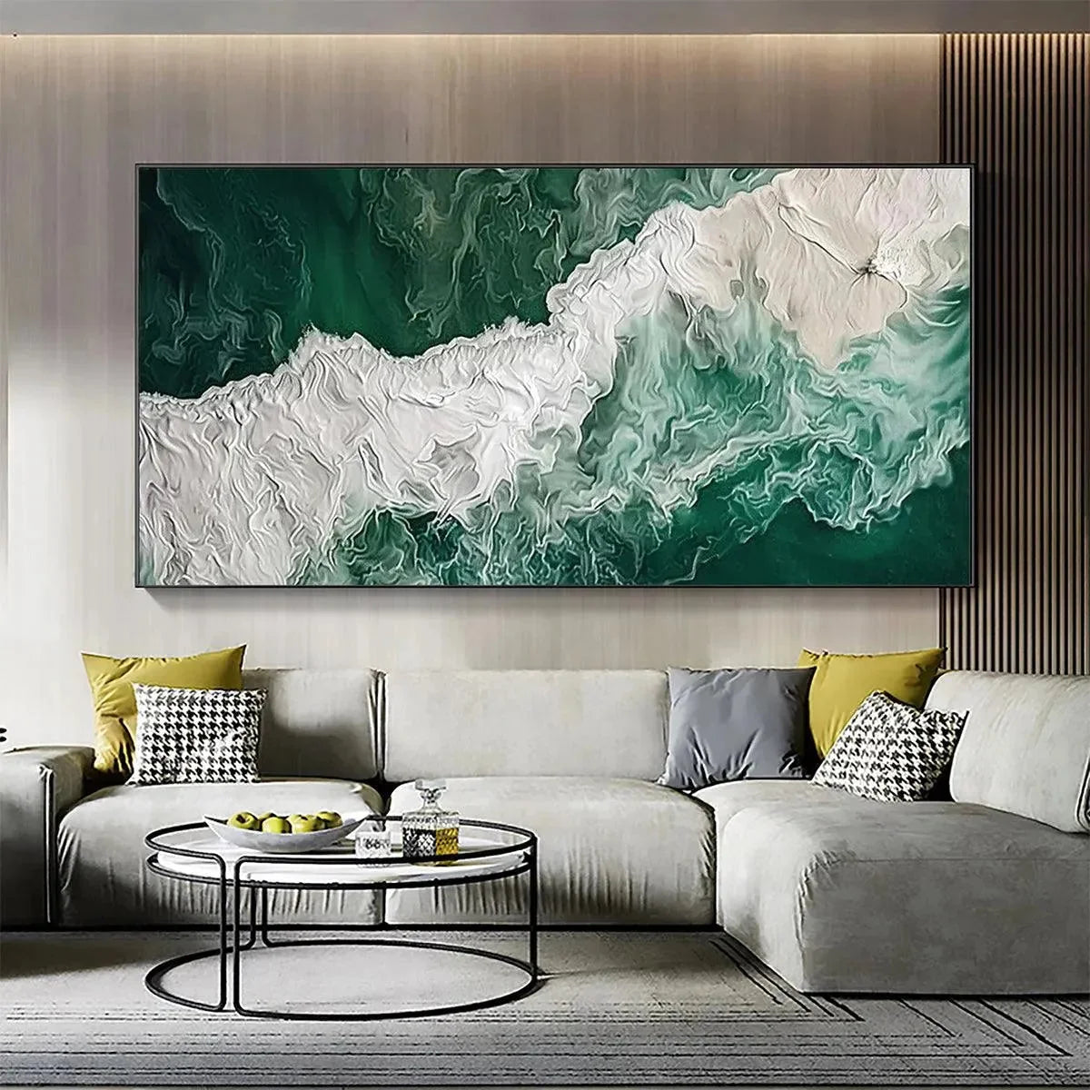 EMERALD FLOW: Abstract Ocean Painting, Horizontal Wall Art | Abstract closeup, raised brushwork detail