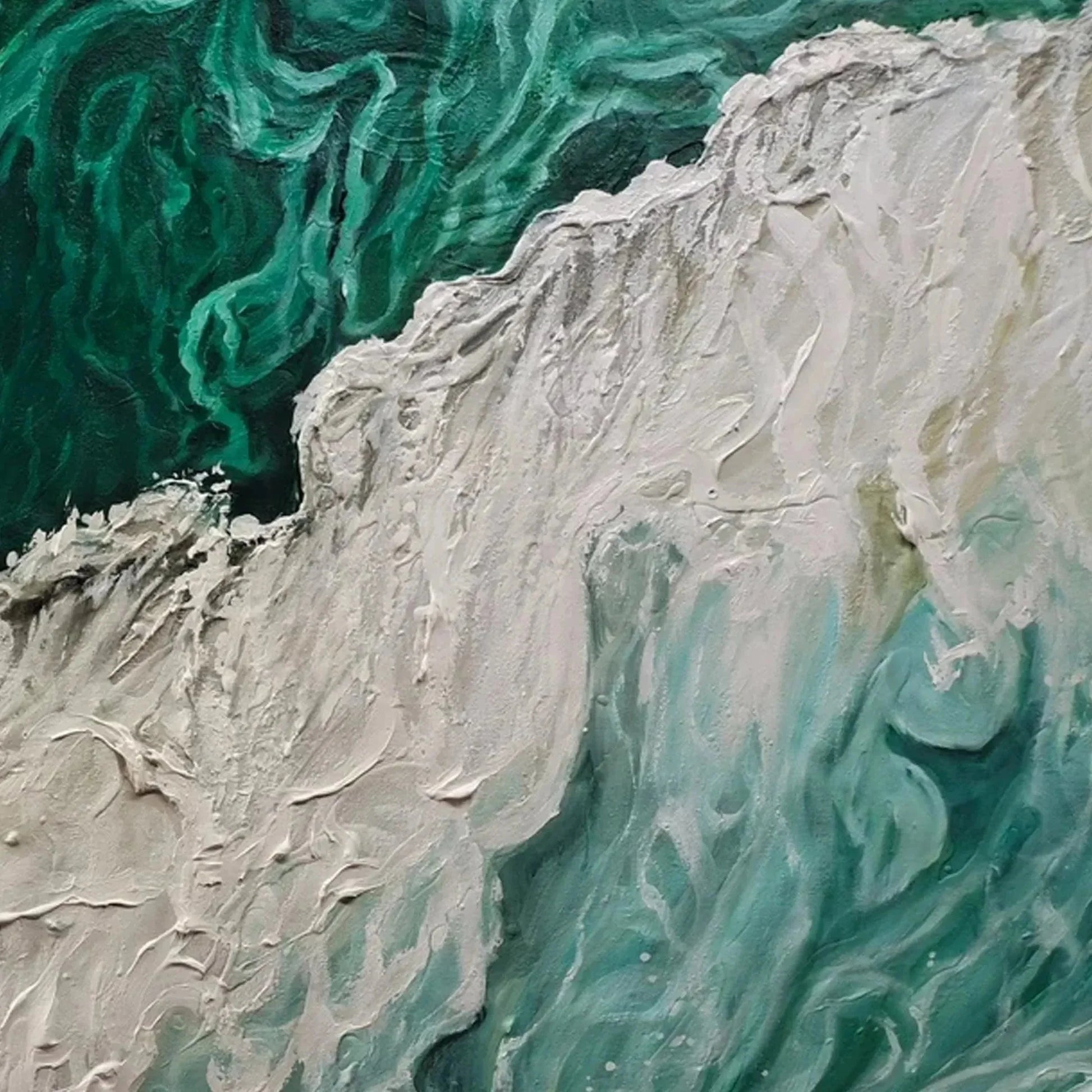 EMERALD FLOW: Abstract Ocean Painting, Horizontal Wall Art | rectangular format, hand-painted canvas edge