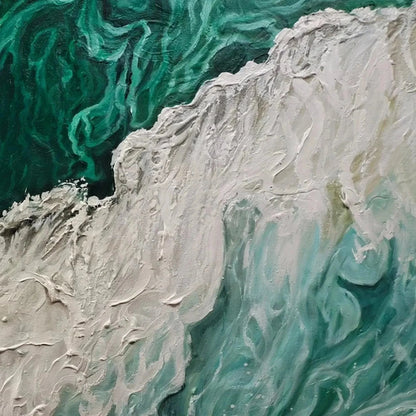 EMERALD FLOW: Abstract Ocean Painting, Horizontal Wall Art | rectangular format, hand-painted canvas edge