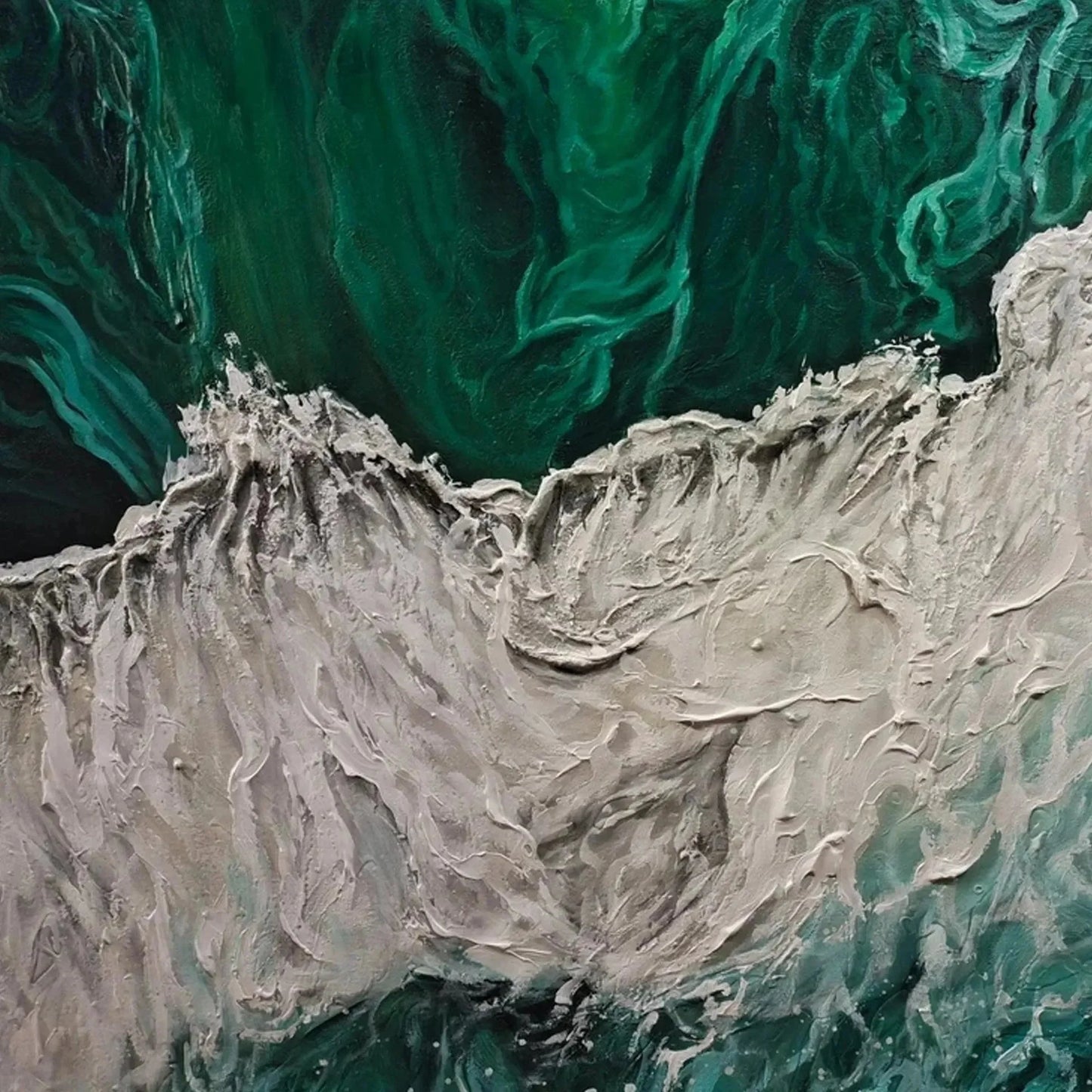 EMERALD FLOW: Abstract Ocean Painting, Horizontal Wall Art | rolled canvas, ready for custom framing
