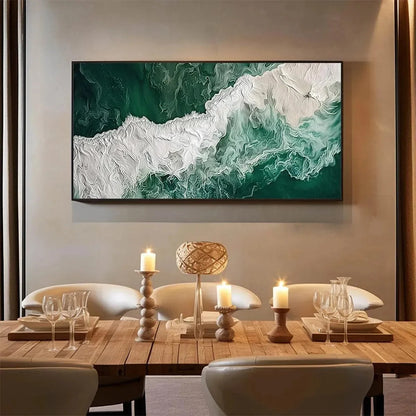 EMERALD FLOW: Abstract Ocean Painting, Horizontal Wall Art | Abstract mood, soft natural light studio shot