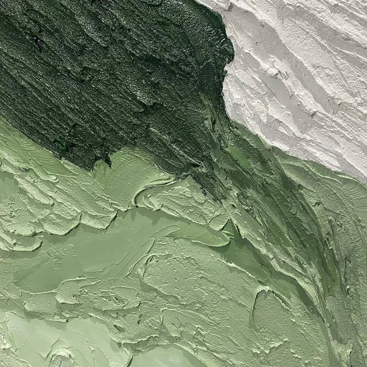EMERALD FLOW: Textured Abstract Green and White Oil Painting | rolled canvas, ready for custom framing