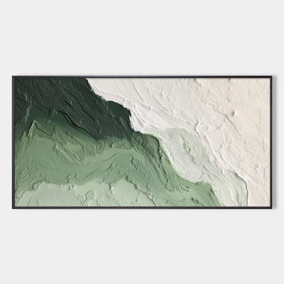 EMERALD FLOW: Textured Abstract Green and White Oil Painting | hanging in EMERALD FLOW: Textured Abstract Green and White Oil Painting featuring layered textured brushwork in refined tones; abstrac...