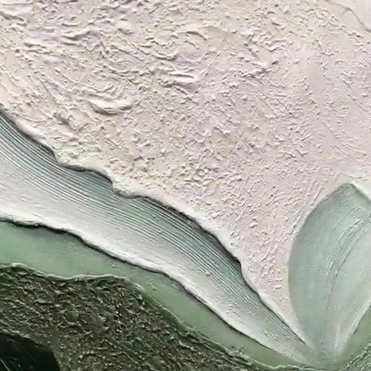EMERALD FLOW: Textured Abstract Landscape Painting, Green and White Wall Art, Panoramic Canvas, Nature-Inspired Decor | rectangular format, hand-painted canvas edge