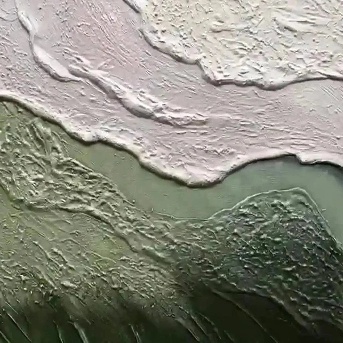 EMERALD FLOW: Textured Abstract Landscape Painting, Green and White Wall Art, Panoramic Canvas, Nature-Inspired Decor | black frame version on white wall