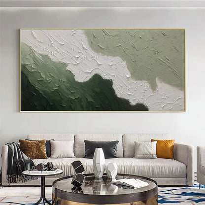 EMERALD FLOW: Textured Abstract Landscape Painting in Greens and White | Abstract closeup, raised brushwork detail