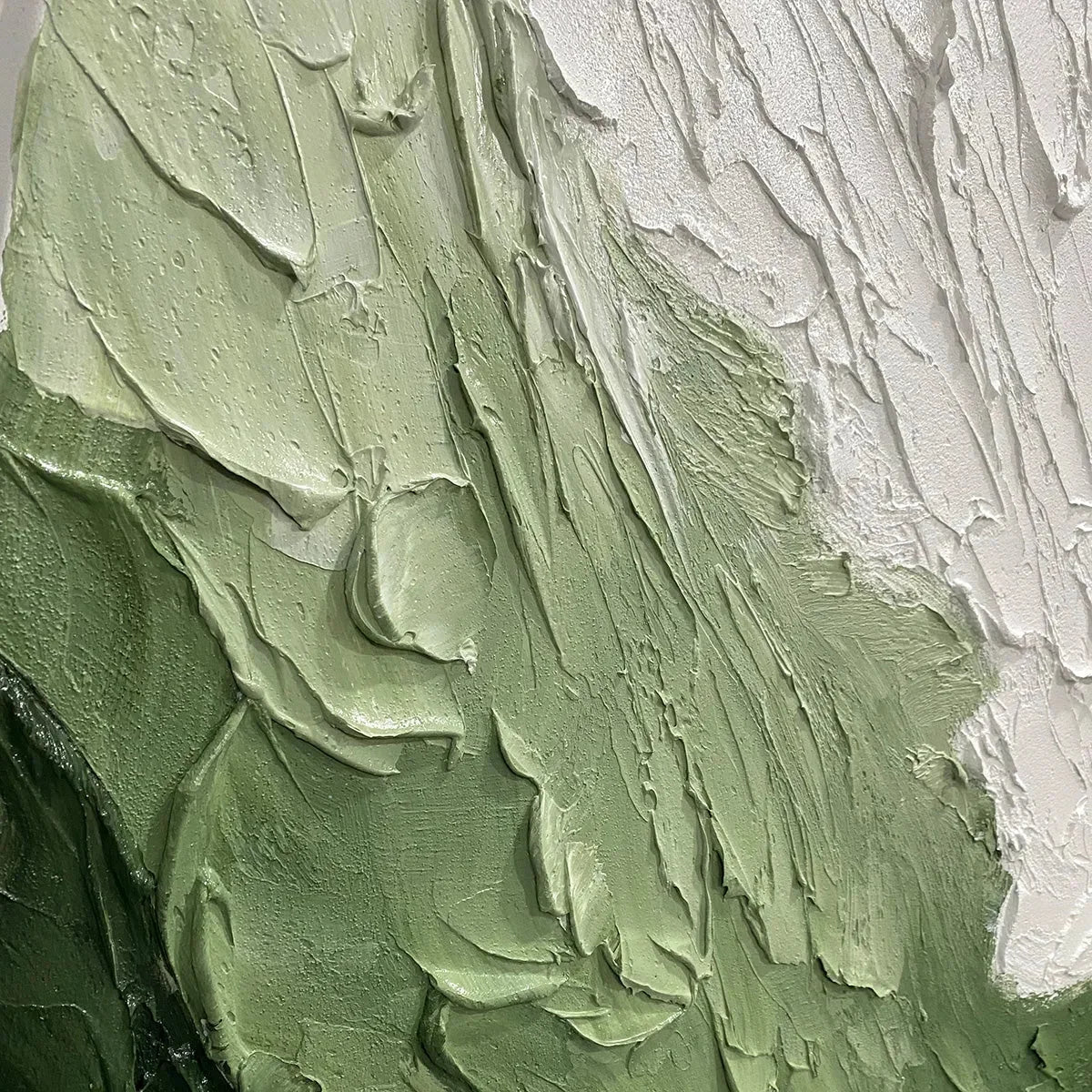 EMERALD FLOW: Textured Abstract Landscape Painting in Greens and White | rectangular format, hand-painted canvas edge