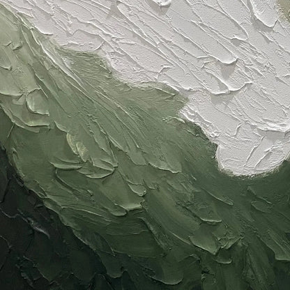 EMERALD FLOW: Textured Abstract Landscape Painting in Greens and White | gold frame stretched on neutral wall