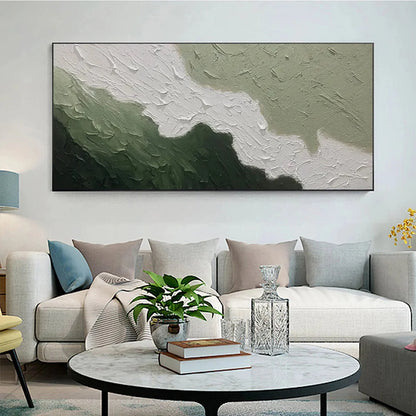 EMERALD FLOW: Textured Abstract Landscape Painting in Greens and White | rolled canvas, ready for custom framing