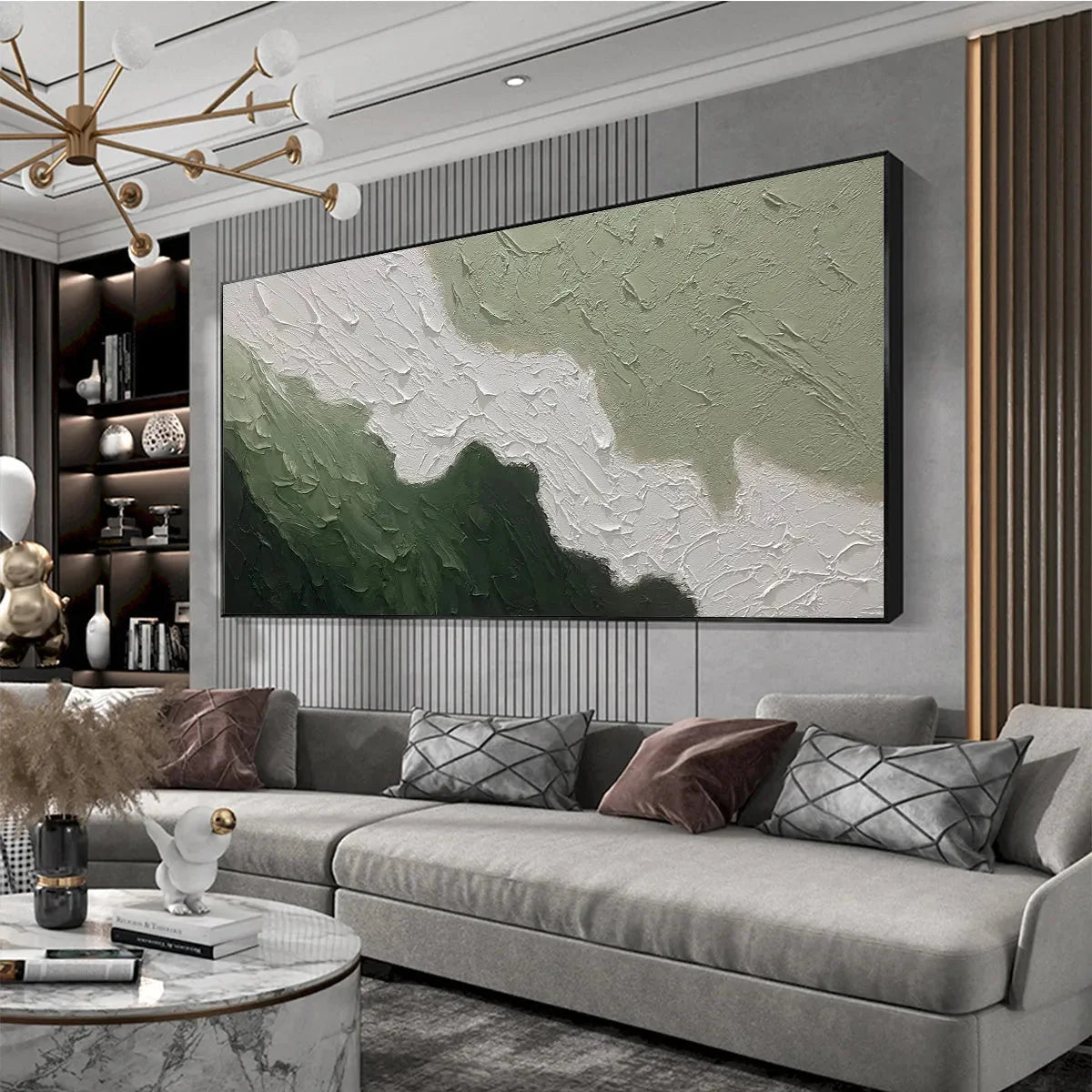 EMERALD FLOW: Textured Abstract Landscape Painting in Greens and White | green palette, original Hand-painted on premium stretched canvas using artist-grade oils; rich layered surface combines smoo...