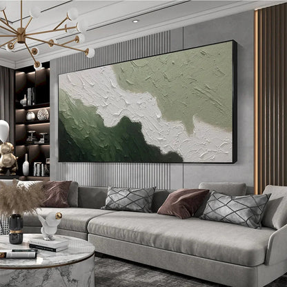 EMERALD FLOW: Textured Abstract Landscape Painting in Greens and White | green palette, original Hand-painted on premium stretched canvas using artist-grade oils; rich layered surface combines smoo...