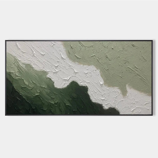 EMERALD FLOW: Textured Abstract Landscape Painting in Greens and White | hanging in EMERALD FLOW: Textured Abstract Landscape Painting in Greens and White featuring layered textured brushwork in re...