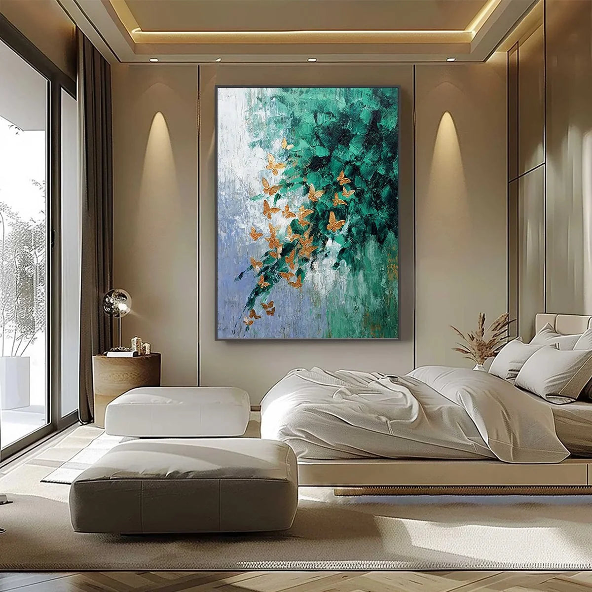 EMERALD FLUTTER | black frame version on white wall