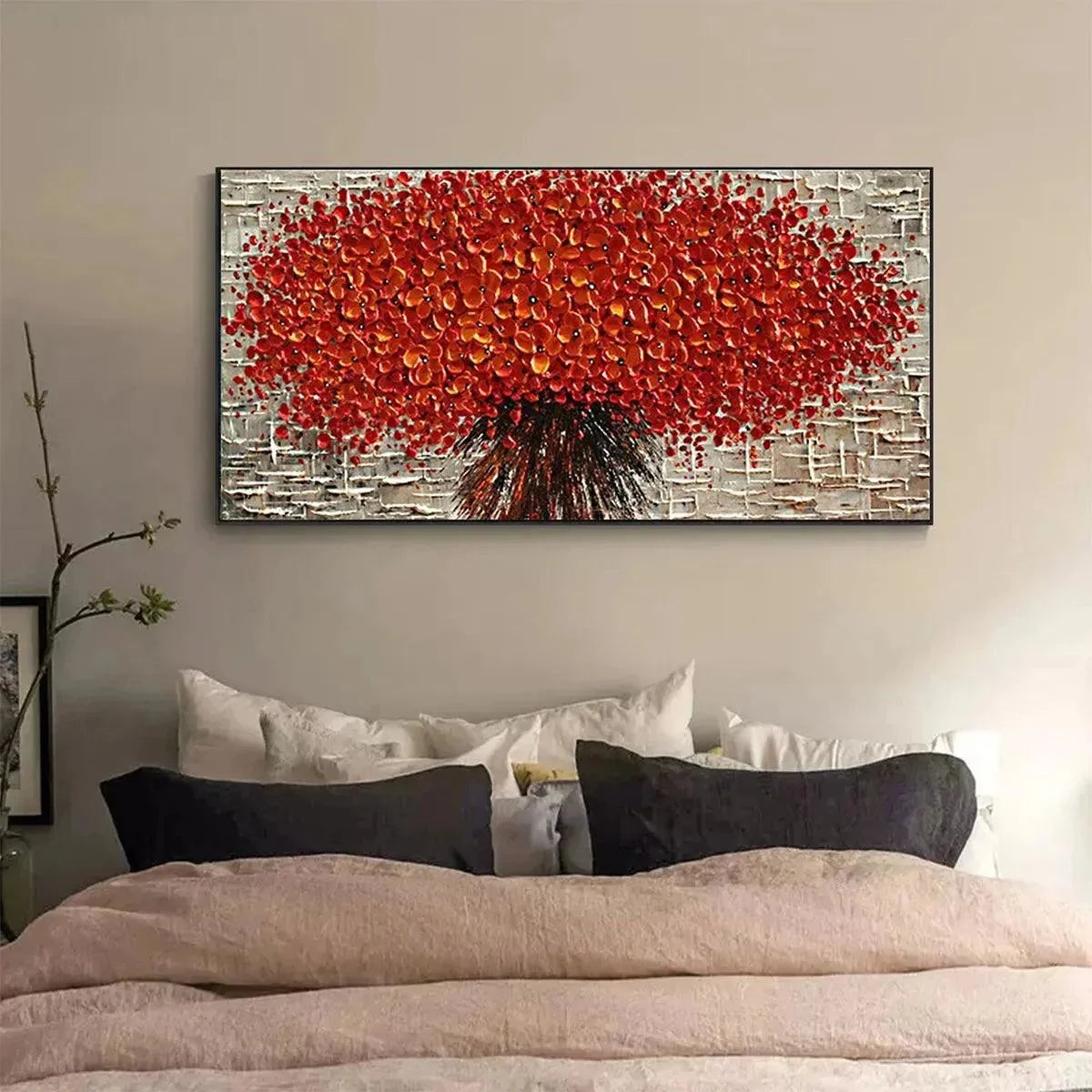 CRIMSON BURST: Textured Impasto Floral Painting in Red | Abstract closeup, raised brushwork detail
