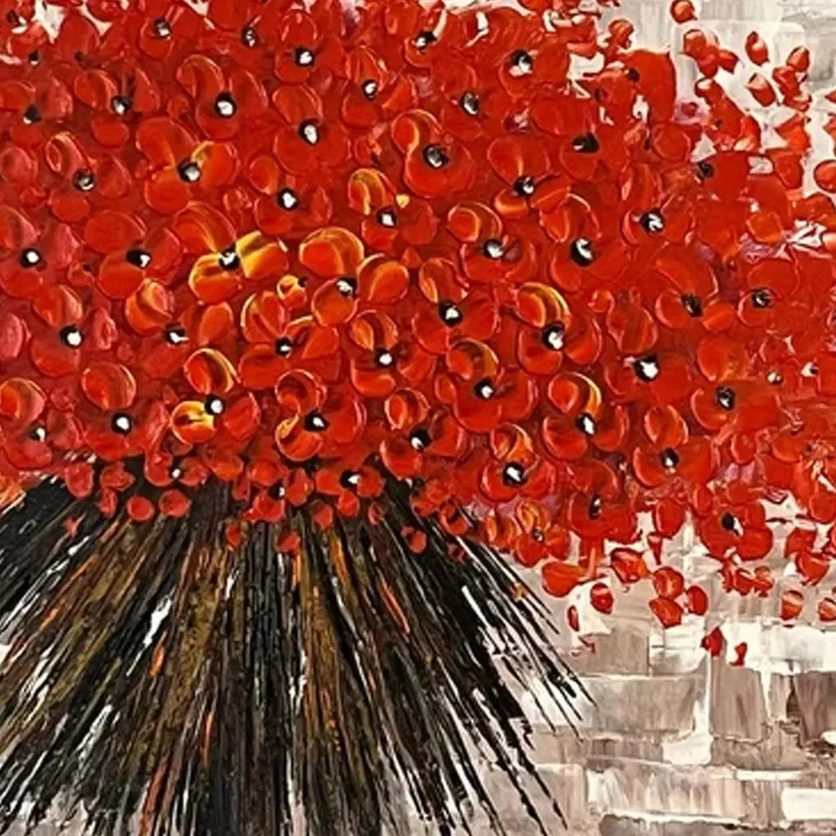 CRIMSON BURST: Textured Impasto Floral Painting in Red | rectangular format, hand-painted canvas edge