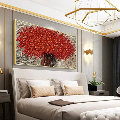 CRIMSON BURST: Textured Impasto Floral Painting in Red | rolled canvas, ready for custom framing