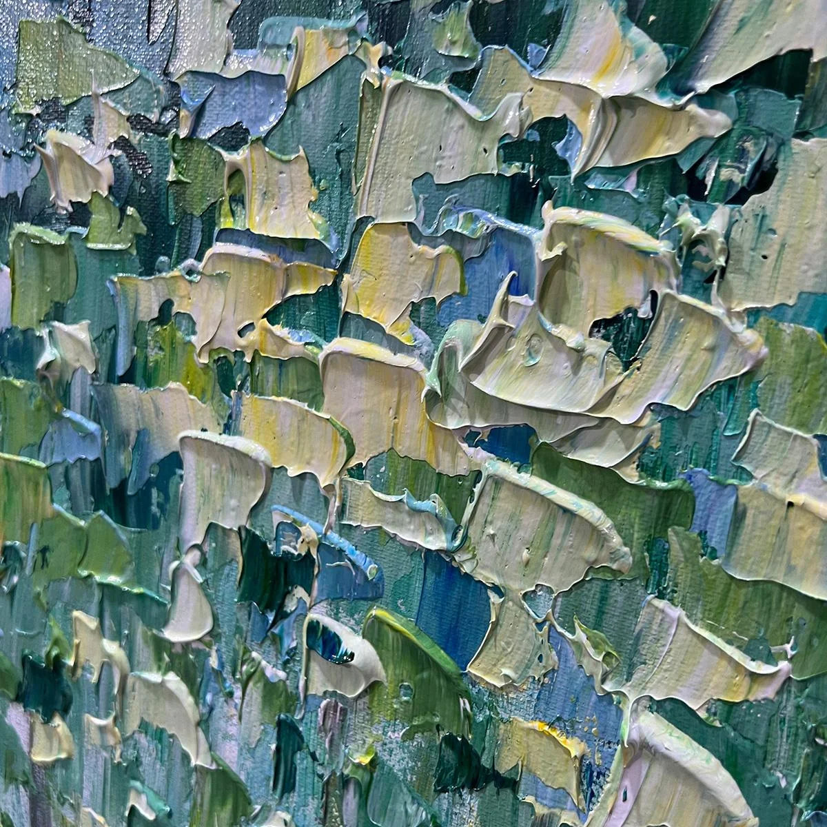 EMERALD FOREST: Abstract Forest Painting in Green and Blue | rectangular format, hand-painted canvas edge