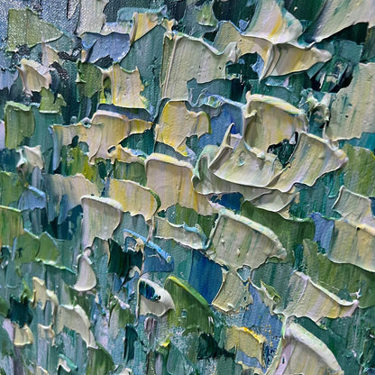 EMERALD FOREST: Abstract Forest Painting in Green and Blue | rectangular format, hand-painted canvas edge