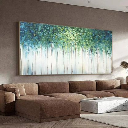 EMERALD FOREST: Abstract Forest Painting in Green and Blue | rolled canvas, ready for custom framing