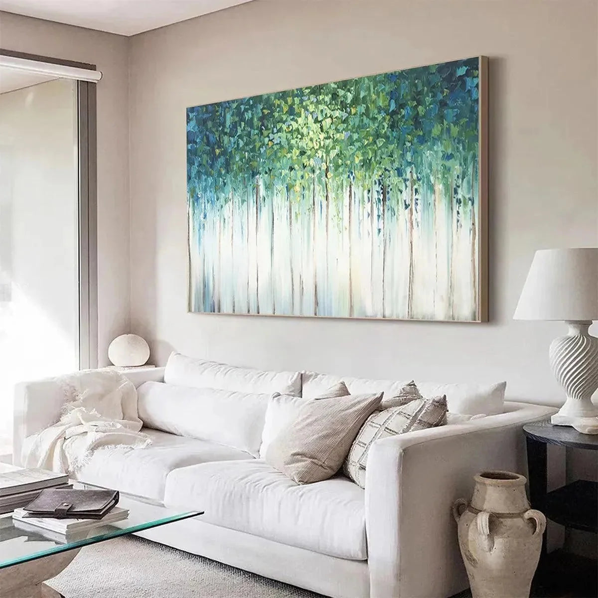 EMERALD FOREST: Abstract Forest Painting in Green and Blue | Abstract mood, soft natural light studio shot