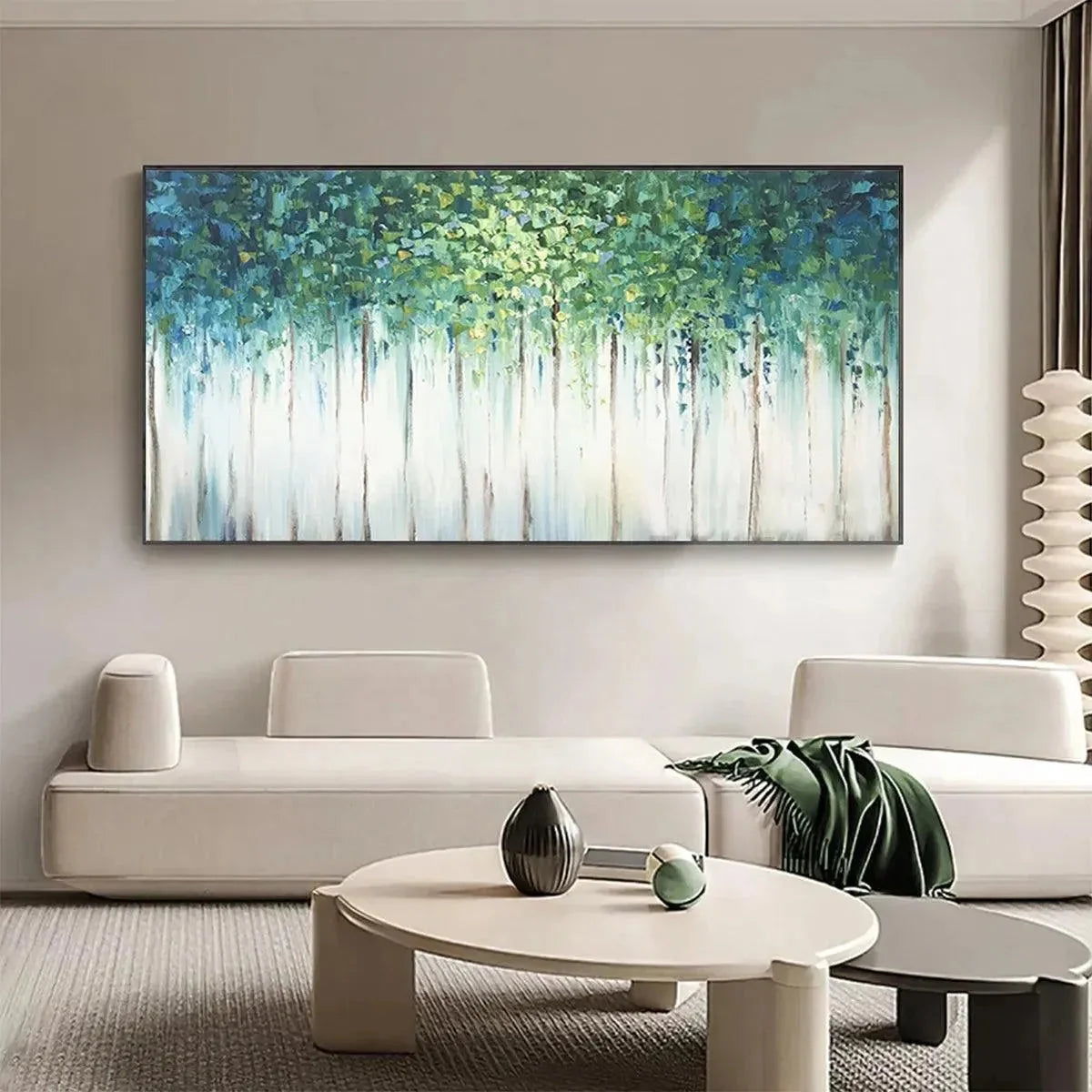 EMERALD FOREST: Abstract Forest Painting in Green and Blue | green palette, original Hand-painted on premium stretched canvas using artist-grade oils; rich layered surface combines smooth gradients...