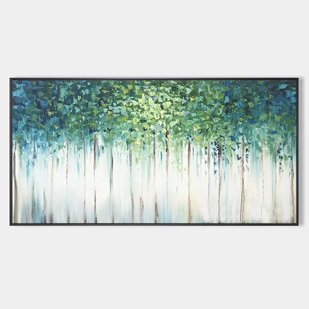 EMERALD FOREST: Abstract Forest Painting in Green and Blue | hanging in EMERALD FOREST: Abstract Forest Painting in Green and Blue featuring layered textured brushwork in refined tones; abstract co...