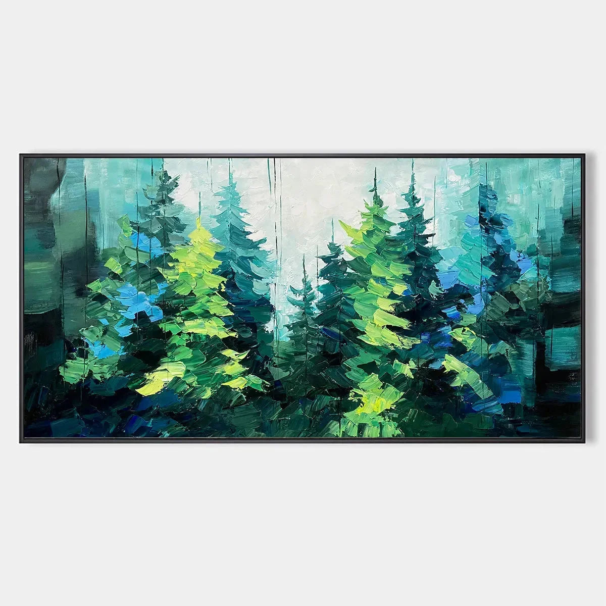 EMERALD FOREST: Panoramic Landscape Painting of an Evergreen Forest, Textured Impasto, Modern Wall Art, Green | hanging in EMERALD FOREST: Panoramic Landscape Painting of an Evergreen Forest, Textu...